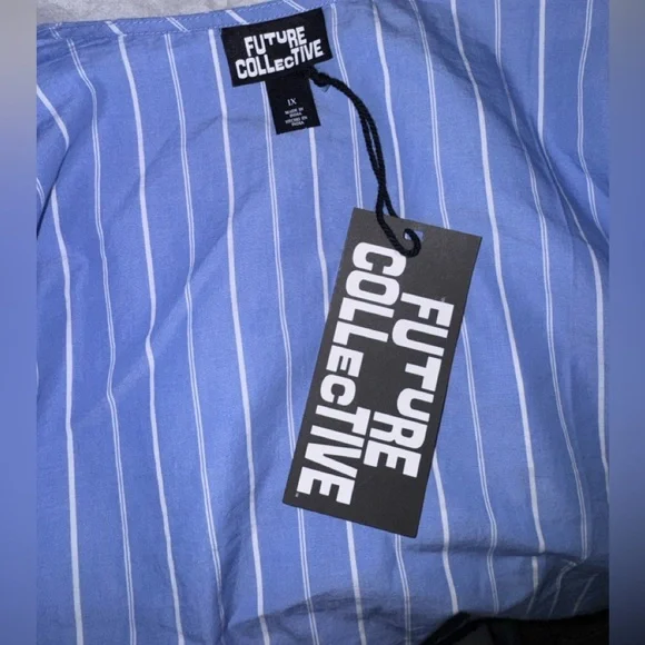 Future Collective Blue & White Eyelet Tie-Front Blouse | NWT | Size 1X - Picture 5 of 8